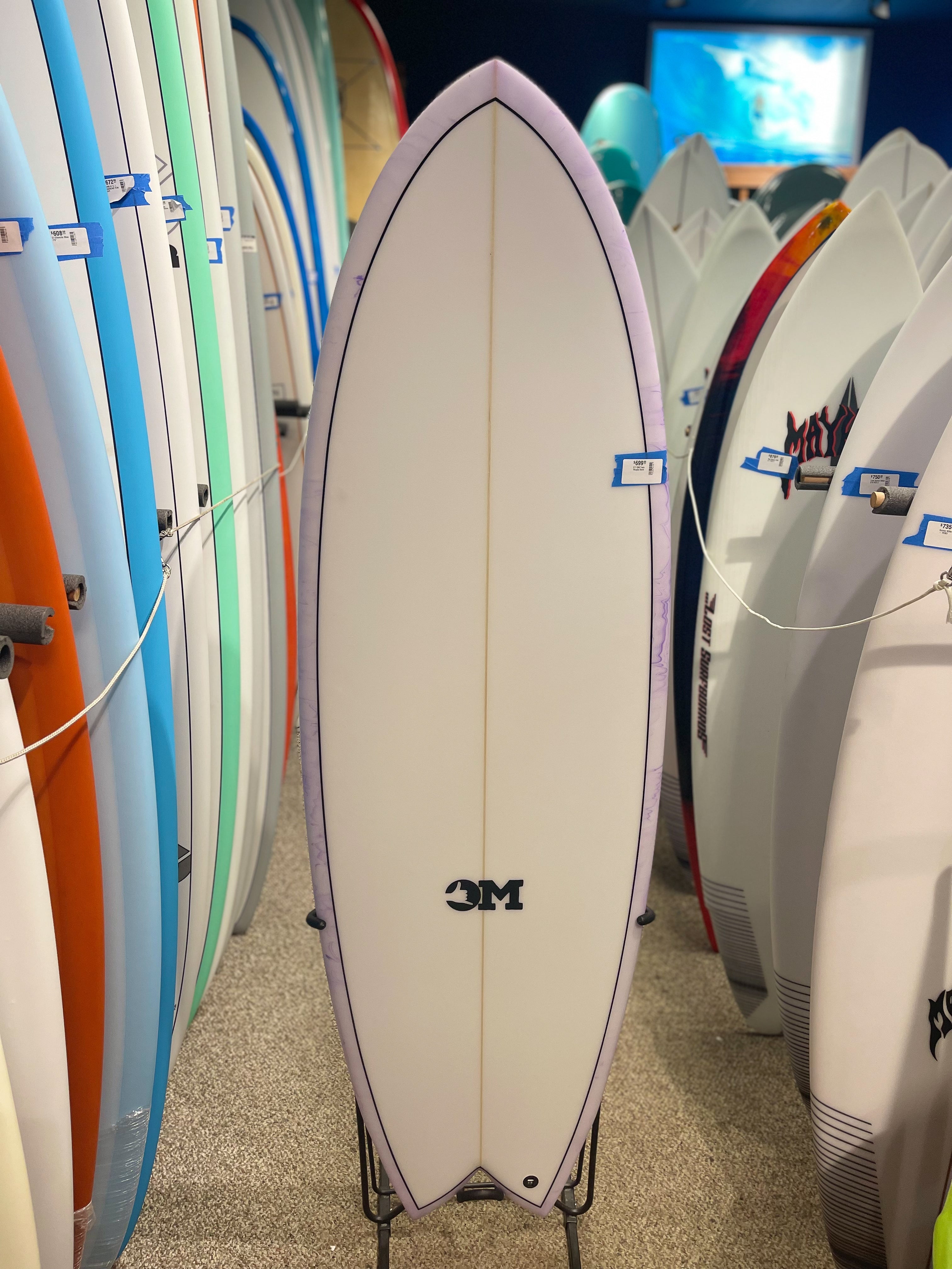 Ocean Magic Surfboard - Twin Fin Purple Swirl - FCS II - 5'7